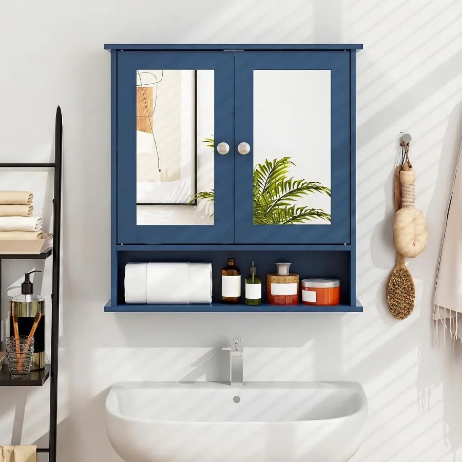 XIUWO Bathroom Medicine Cabinet With Mirror Wall Mounted
