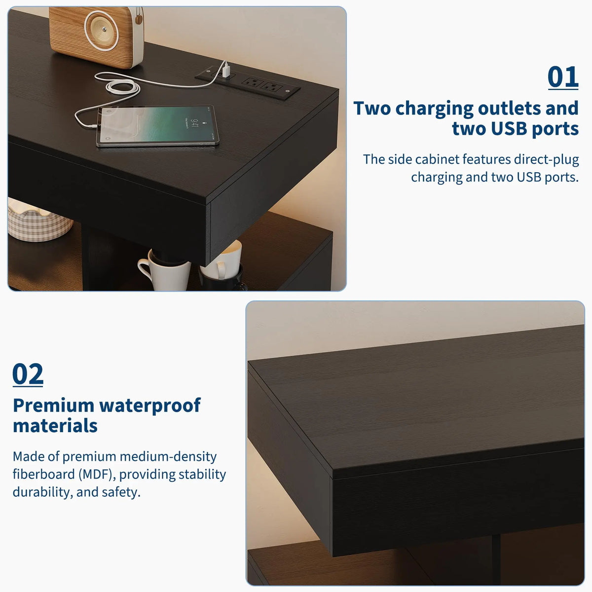 HiMiss Modern Sideboard With LED Lights And Charging Station