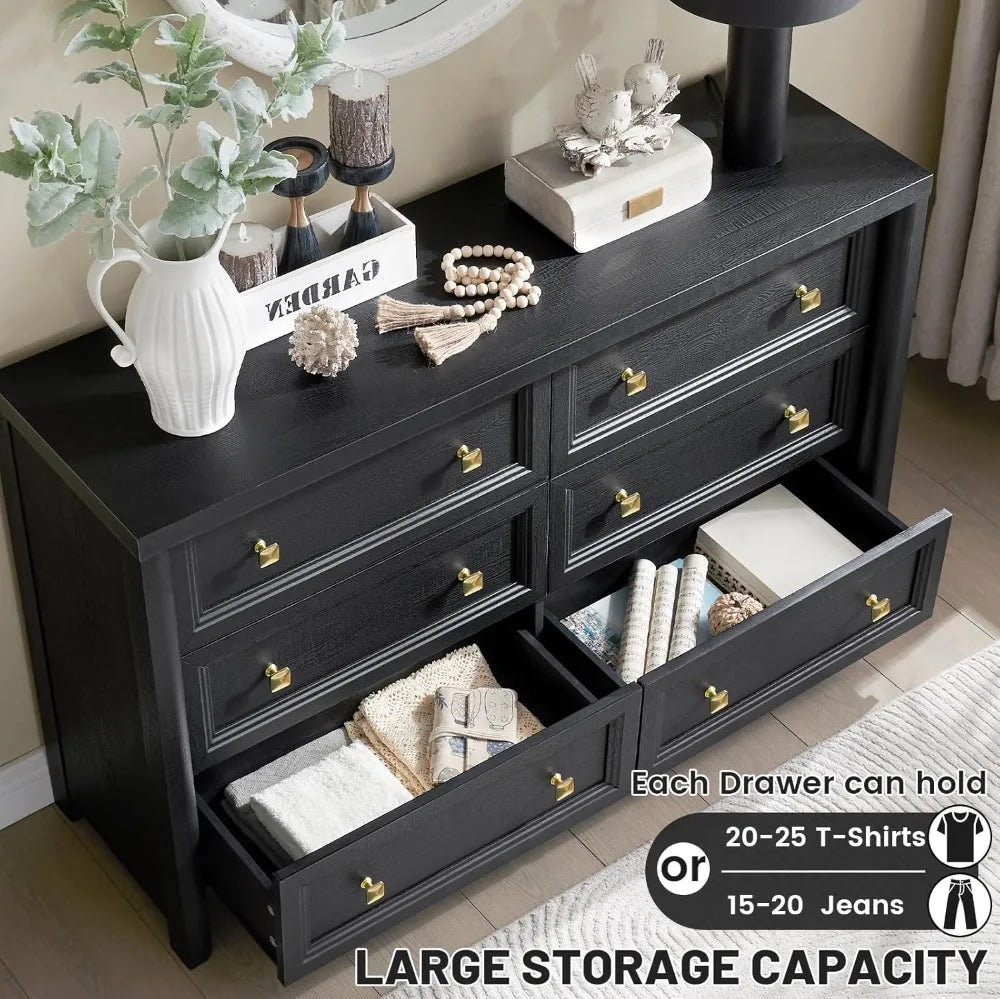 Farmhouse Six-Drawer Dresser For Bedroom Solid Wood