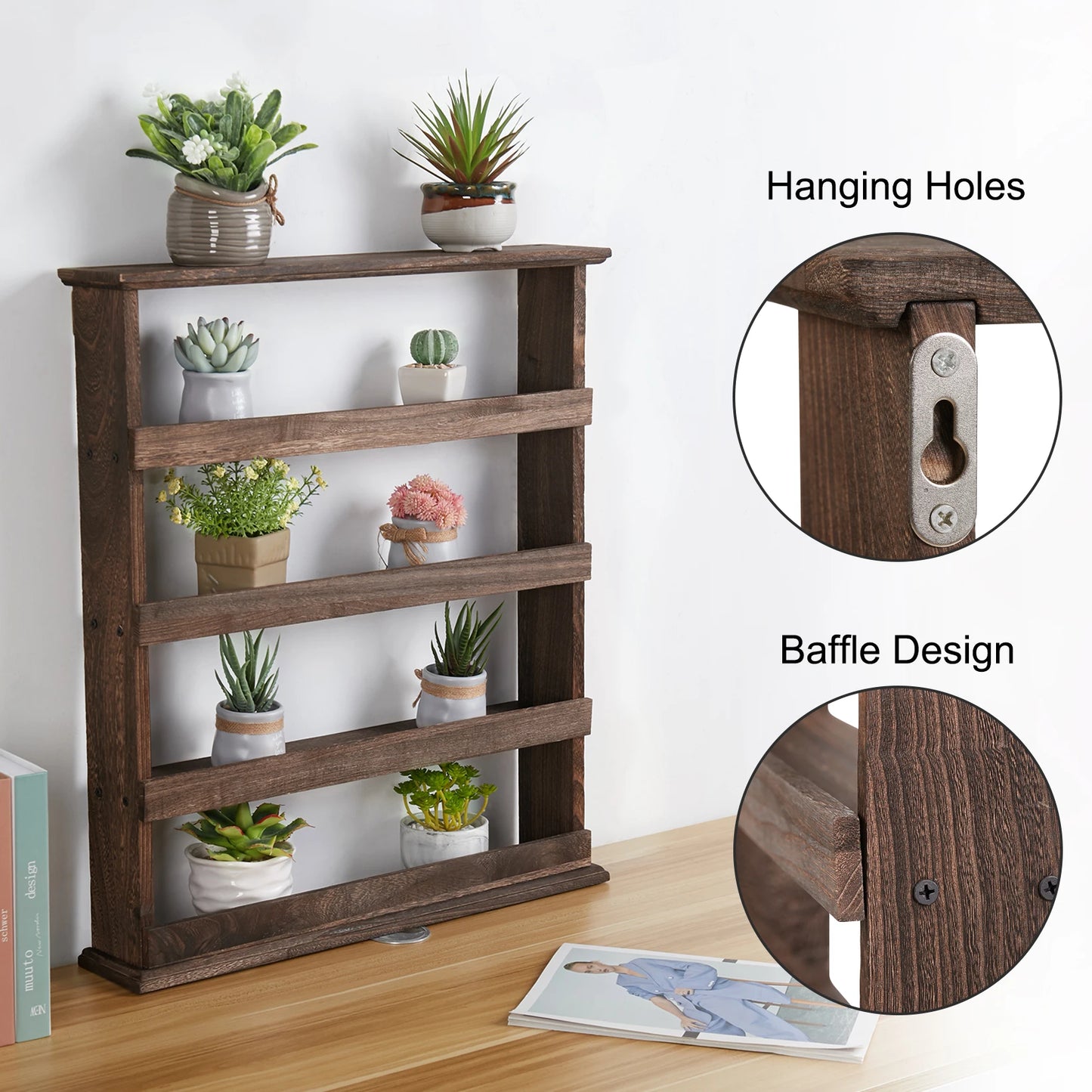 Bamboo Wall Mounted Kitchen Spice Rack Storage Organizer