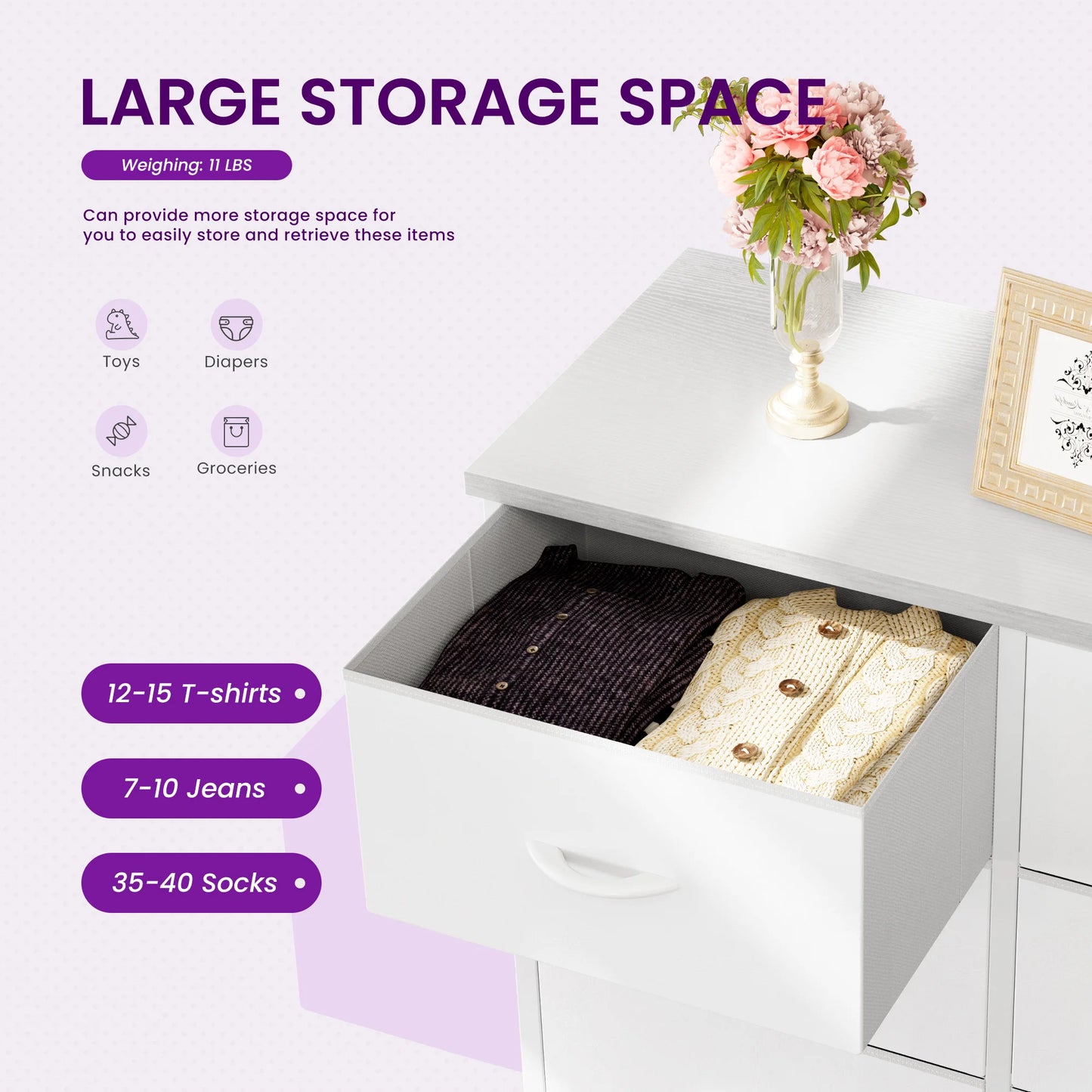 JHK Dresser Children's Wardrobe With 8 Fabric Drawers