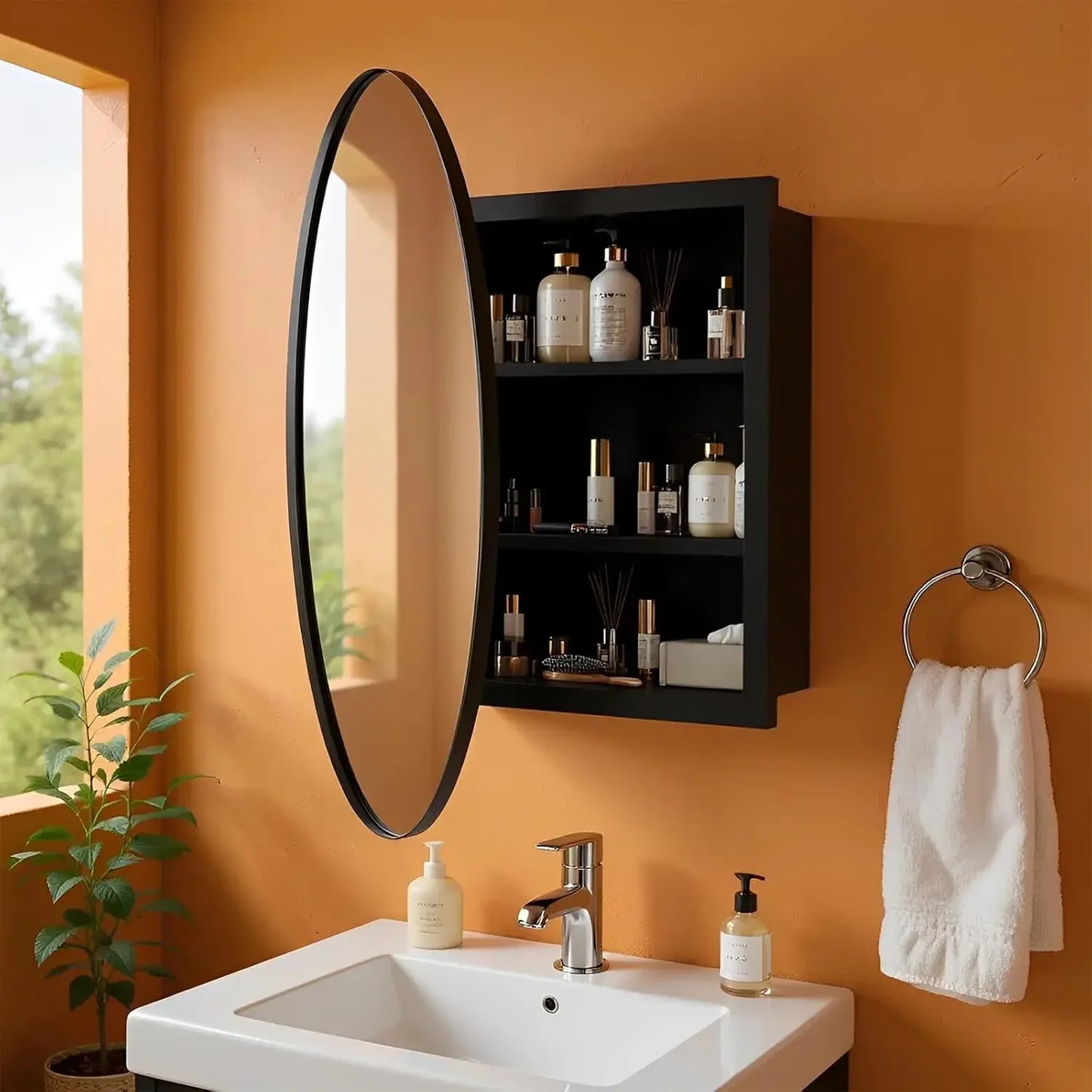 Bathroom Wall Mounted Medicine Cabinet With Mirror And Shelves
