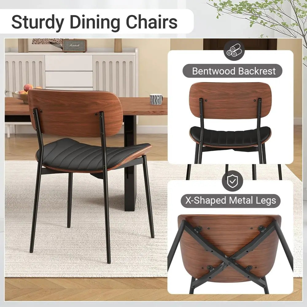Mid Century Modern Upholstered Dining Chairs With Walnut Bentwood Back