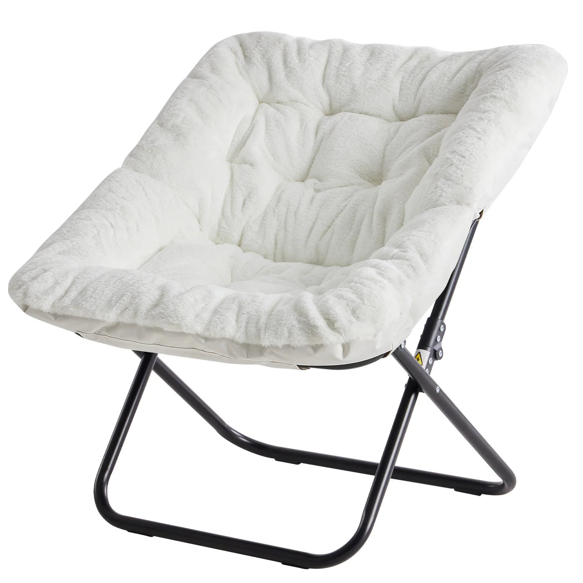 JHK Faux Fur Folding Saucer Chair With Padded Lounge Seat
