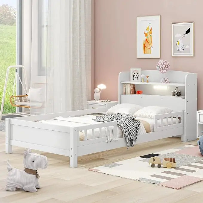 Kids Twin Bed With Guardrails Low Platform Bed For Kids