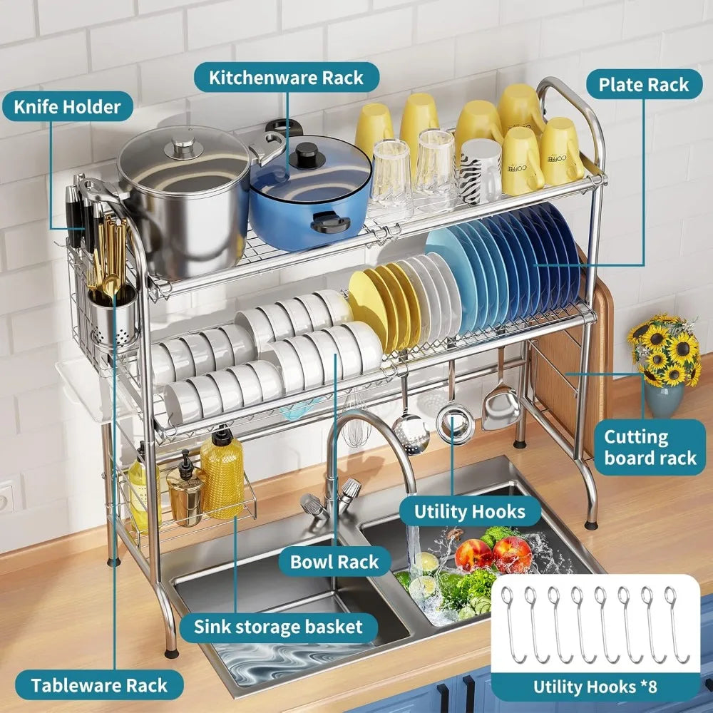 NBVCX Stainless Steel Over Sink Dish Rack With Utensil Holder