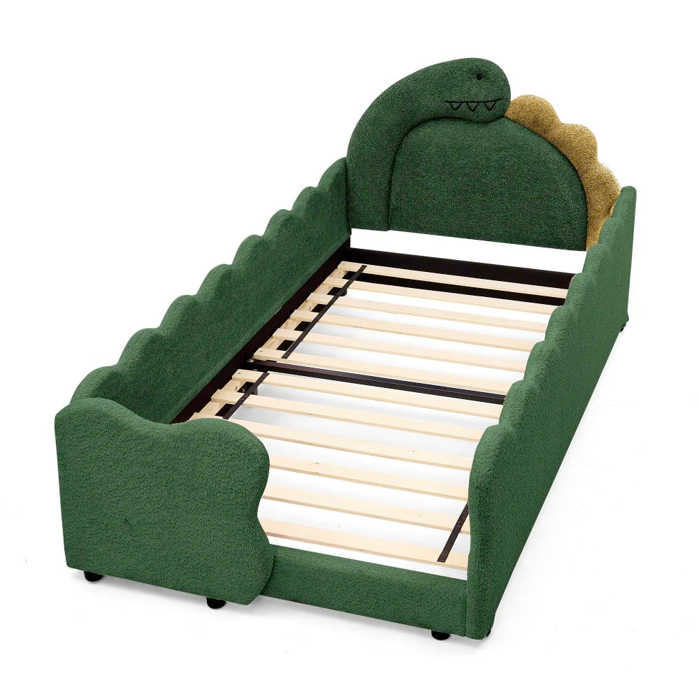 Dinosaur Shaped Kids Bed Frame With Safety Guard Rails Solid Wood