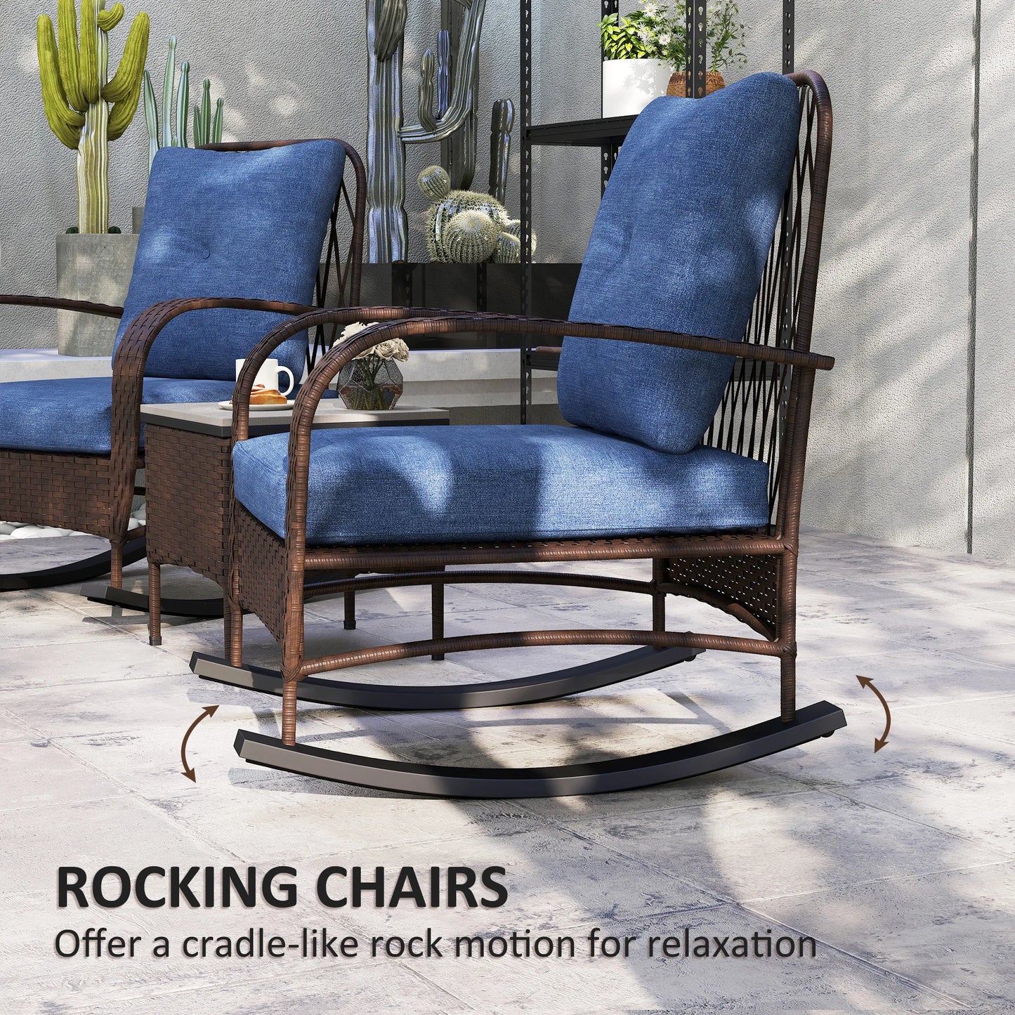Outsunny Rattan Wicker Patio Rocking Chairs Coffee Table Set