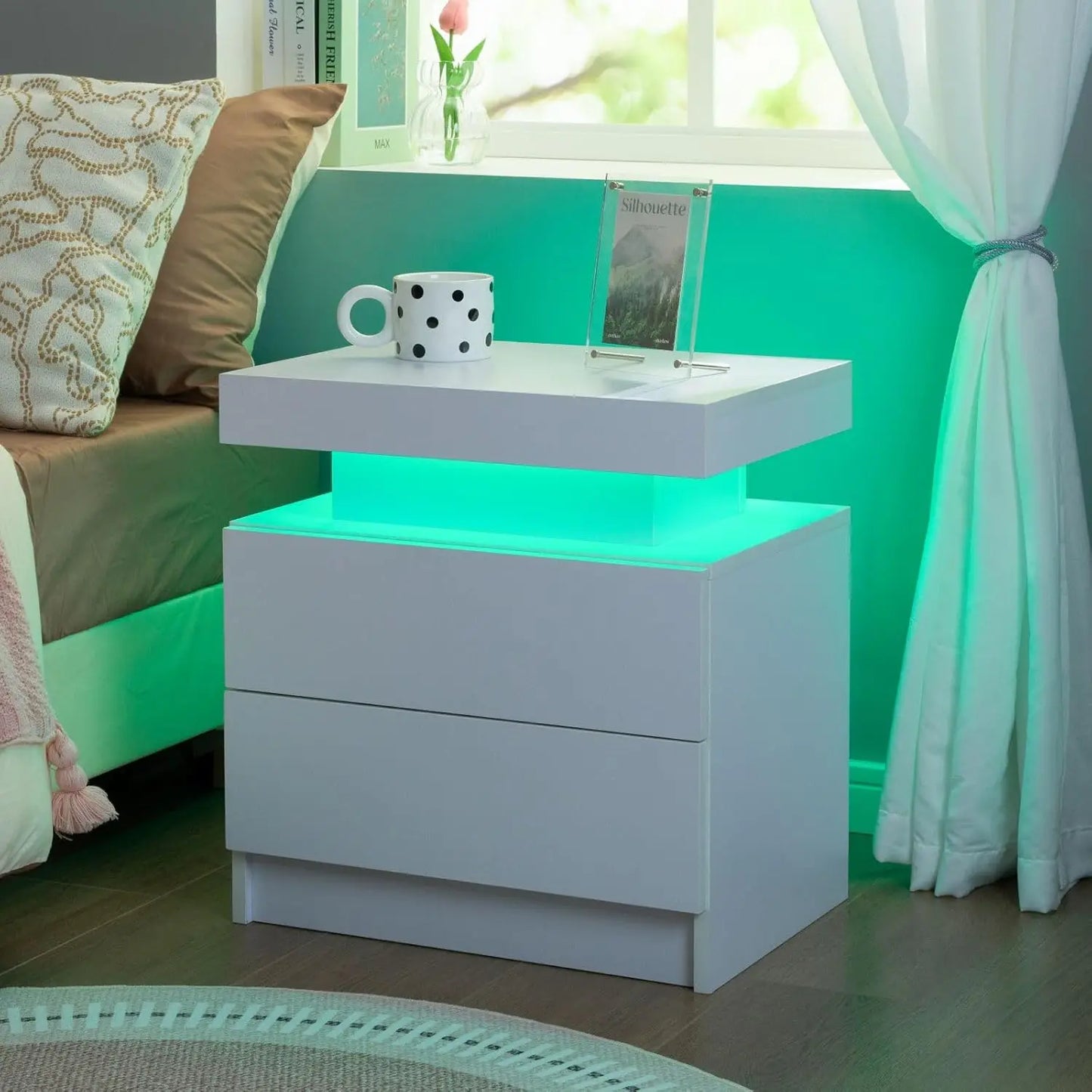 Moyu Led Nightstand Set Of Two With Storage Drawers