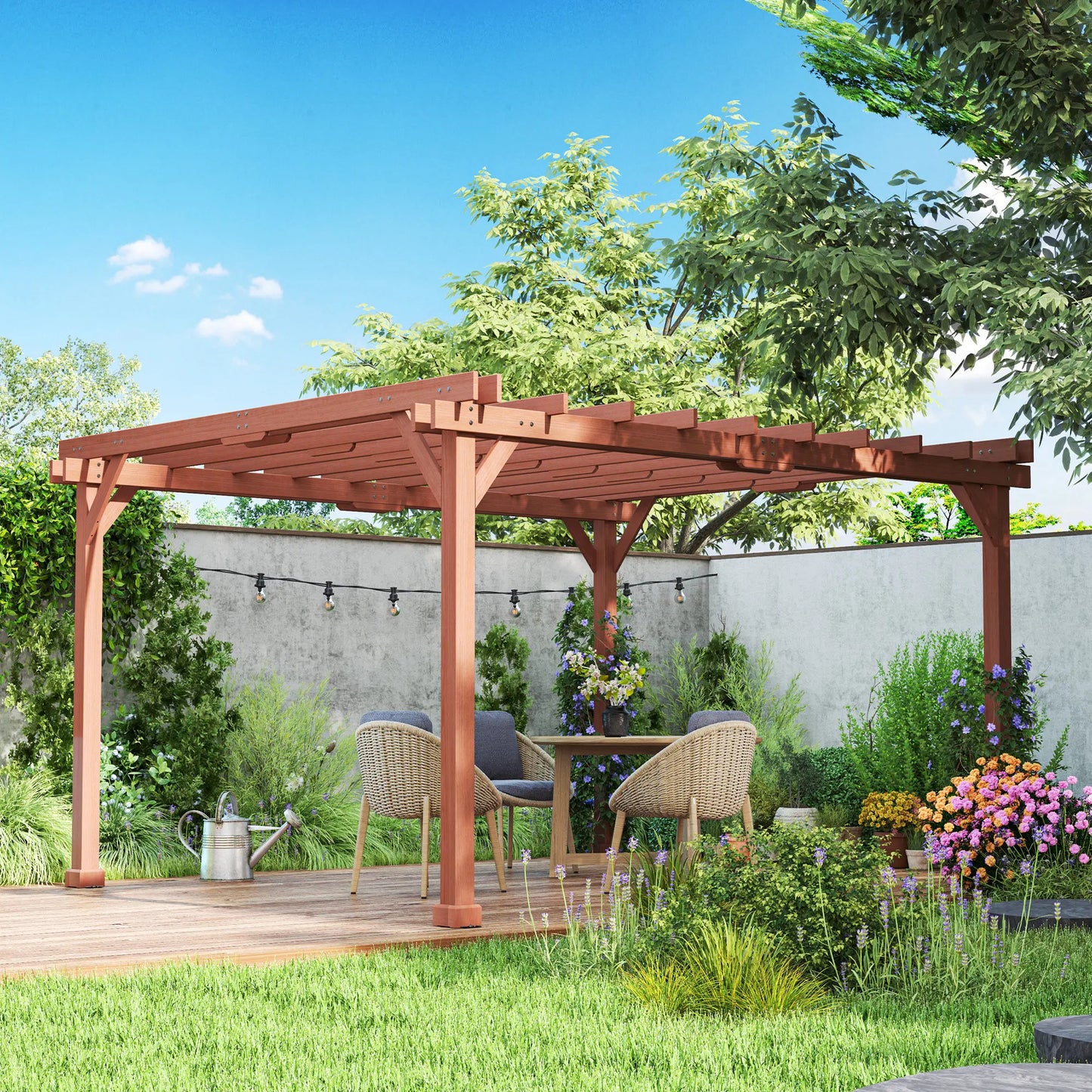 Outdoor Wood Pergola With Grape Trellis For Patio Oasis