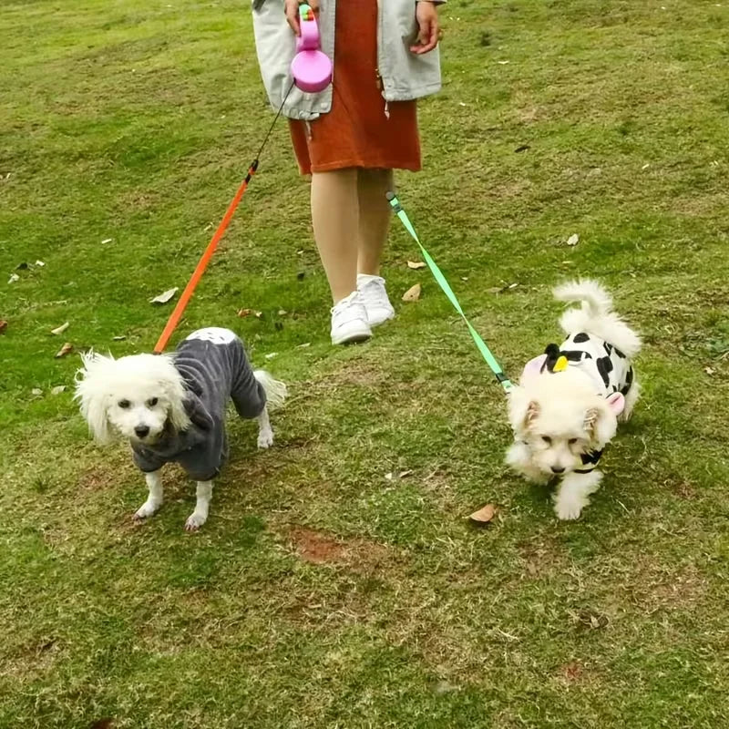 Dual Head Self Retracting Pet Leash for Two Dogs Outdoor