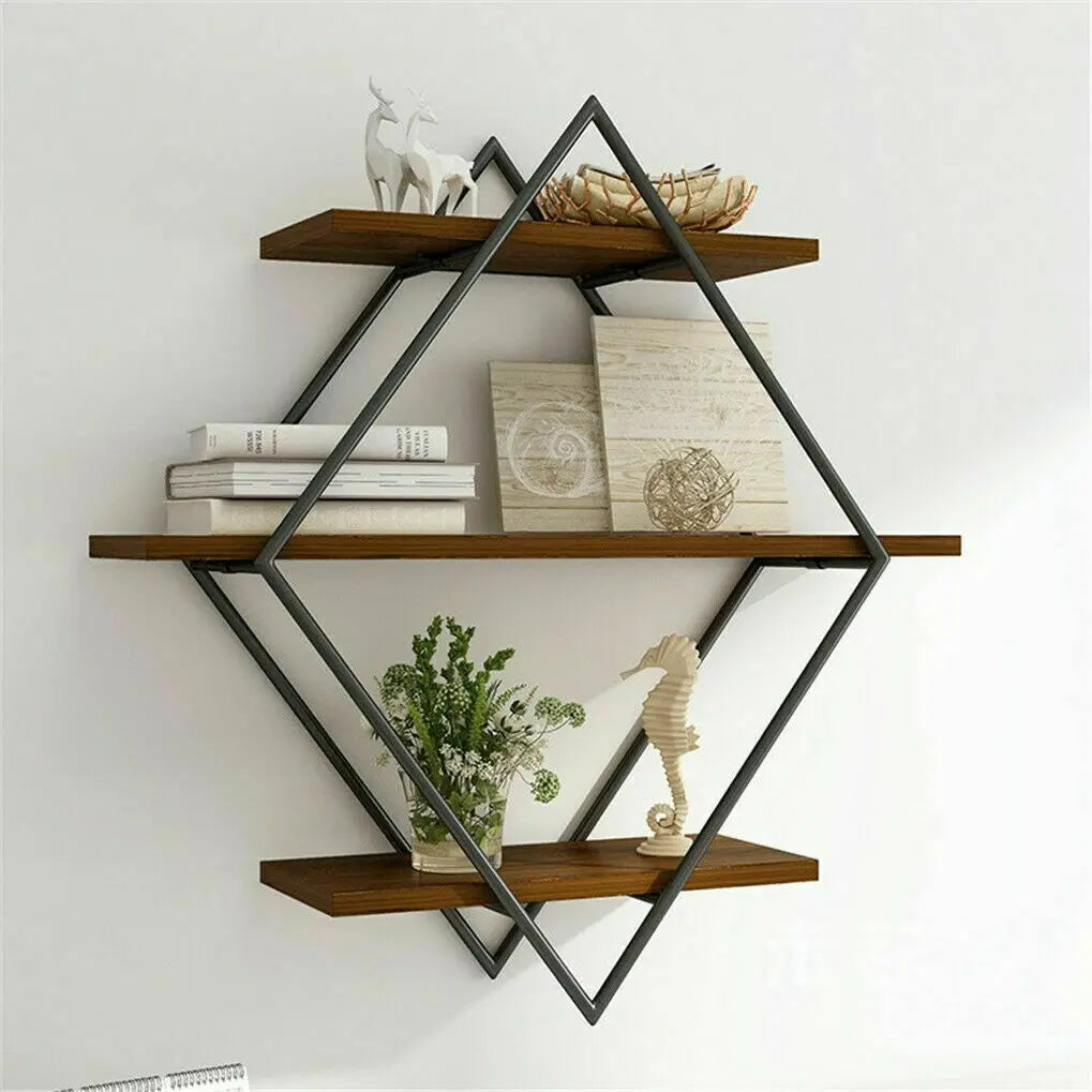 Rustic Wall Mounted Floating Wooden Shelves For Kitchen Storage
