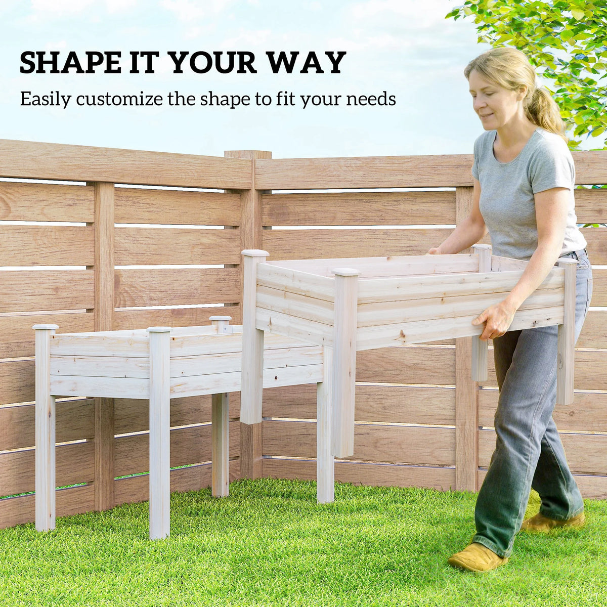 Outsunny Elevated Wooden Raised Garden Bed Planter Box