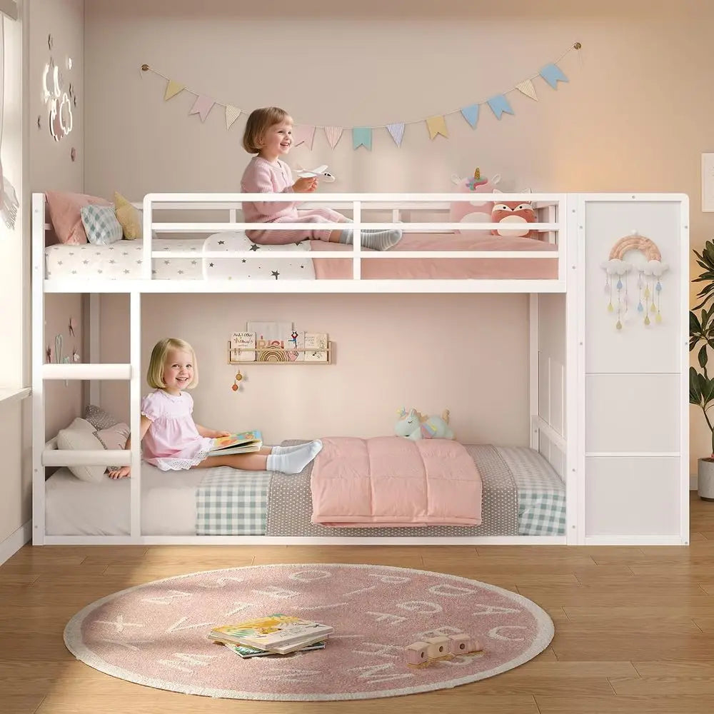 Twin Over Twin Bunk Bed With Storage Shelves And Led