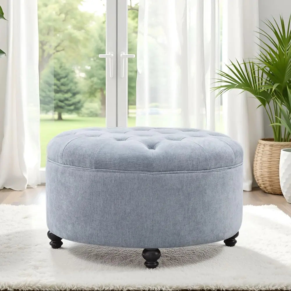 Round Tufted Storage Ottoman With Removable Top Coffee Table