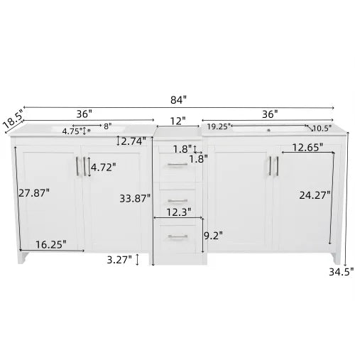 84 Inch Double Sink Bathroom Vanity With Quartz Top