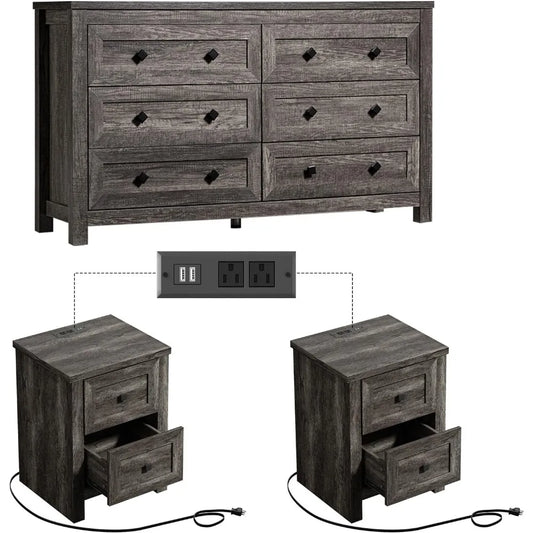 Bedroom Dressing Table And Bedside Table Set With Six Drawer