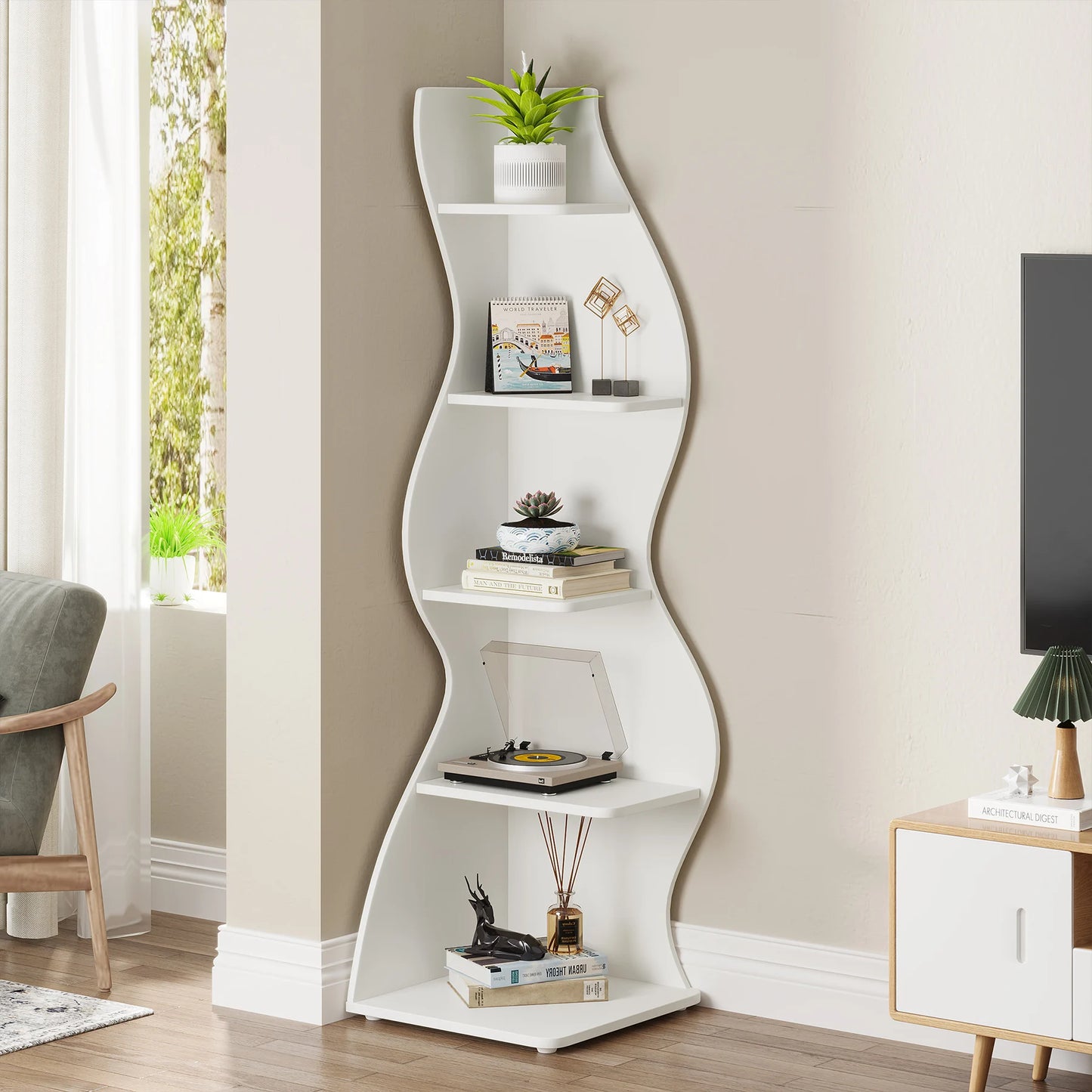 Tribesigns 5 Tier Corner Shelf Bookcase Storage Rack Plant Stand