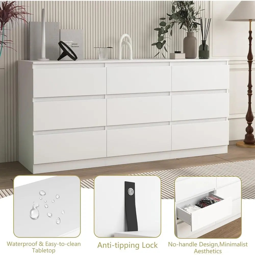 Nine-Drawer Bedroom Storage Cabinet With Deep Drawers