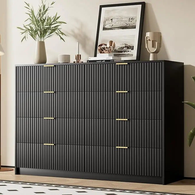 Modern 9 Drawer Dresser With Smooth Slides And Gold Handles