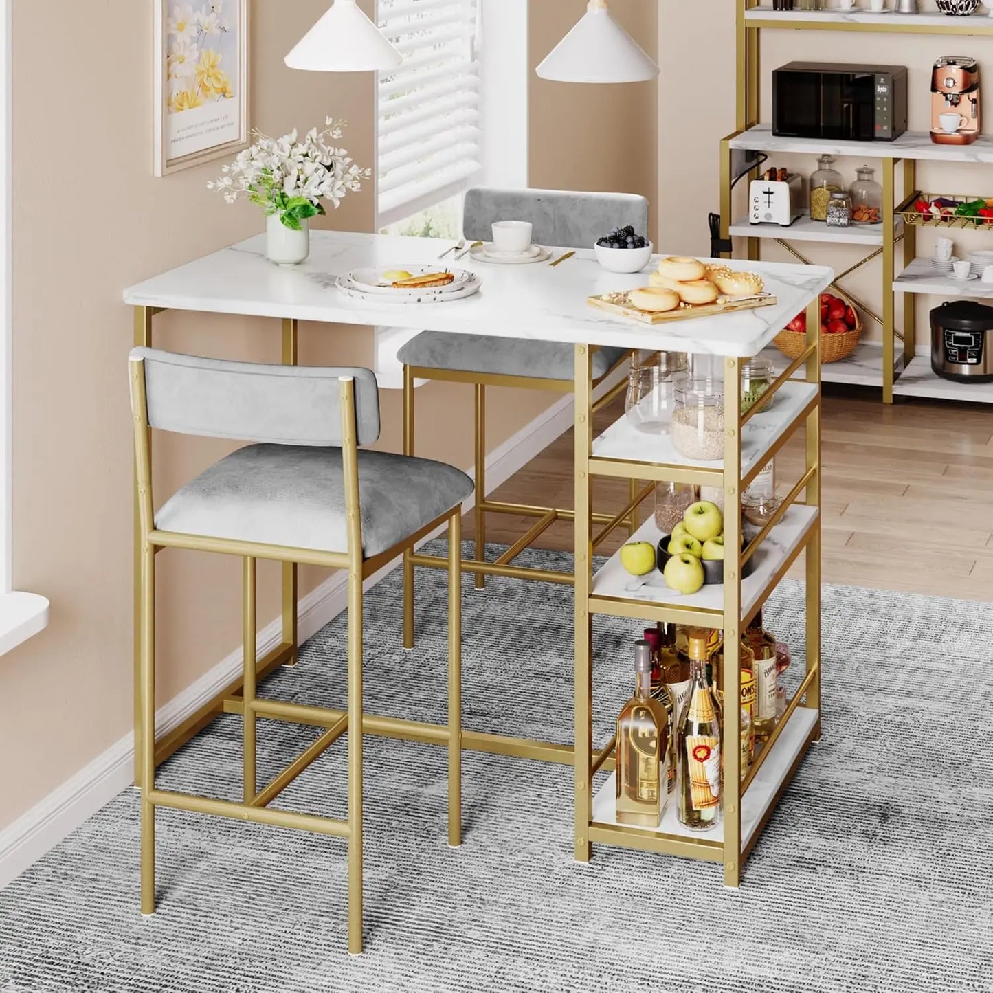 TwisterCK Modern Three Piece Bar Table Set With Chairs