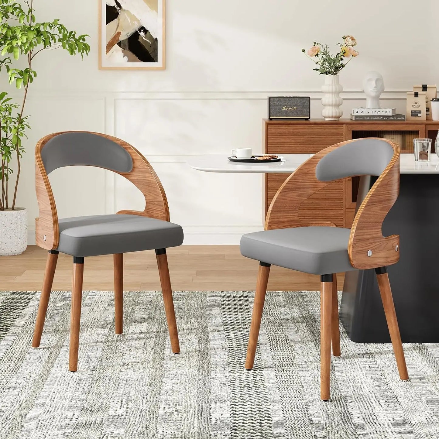 Farini Modern Wood Dining Chairs With Curved Backrest
