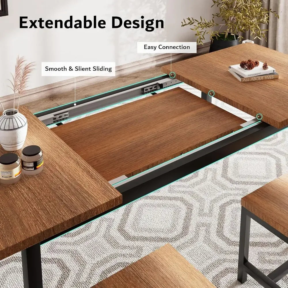 Modern Seven Piece Dining Table Set With Six Cushioned Stools