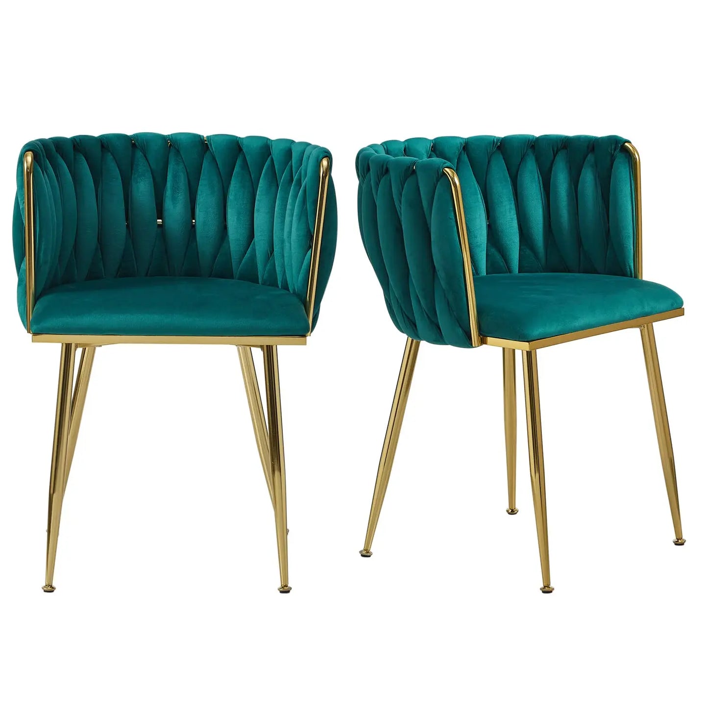 Velvet Dining Chairs Set With Golden Legs And Woven Back