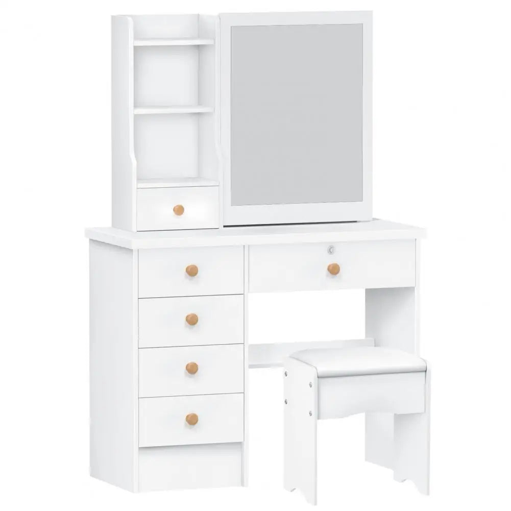 Modern Wooden Vanity Desk With Sliding Mirror and Drawers