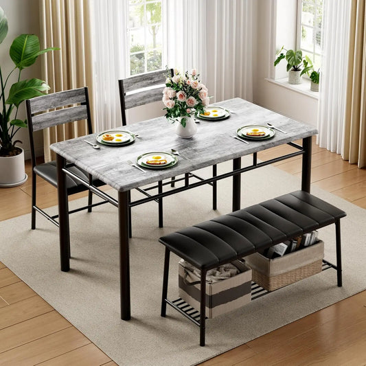 IRONCK Dining Table Set With Upholstered Bench And Chairs