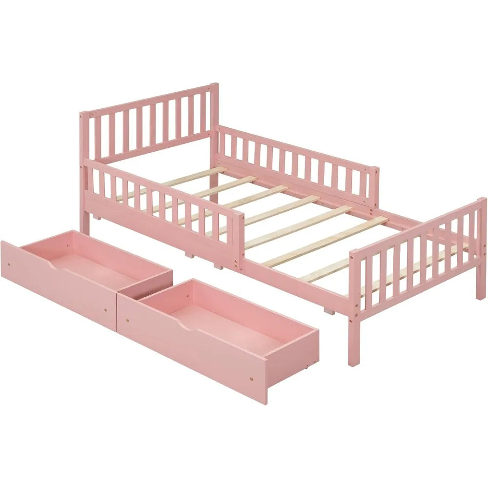 Kids Twin Bed With Guardrails Low Platform Bed For Kids