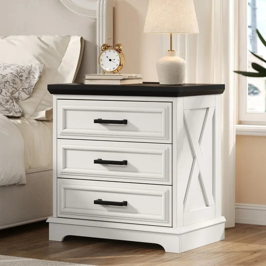 Rustic Wood Nightstand With Charging Station And Drawers