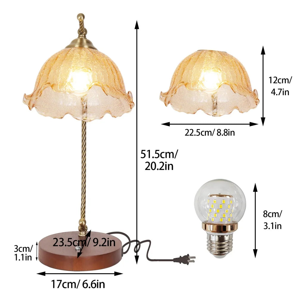 Modern Gold Glass Flower Desk Lamp With Bulbs