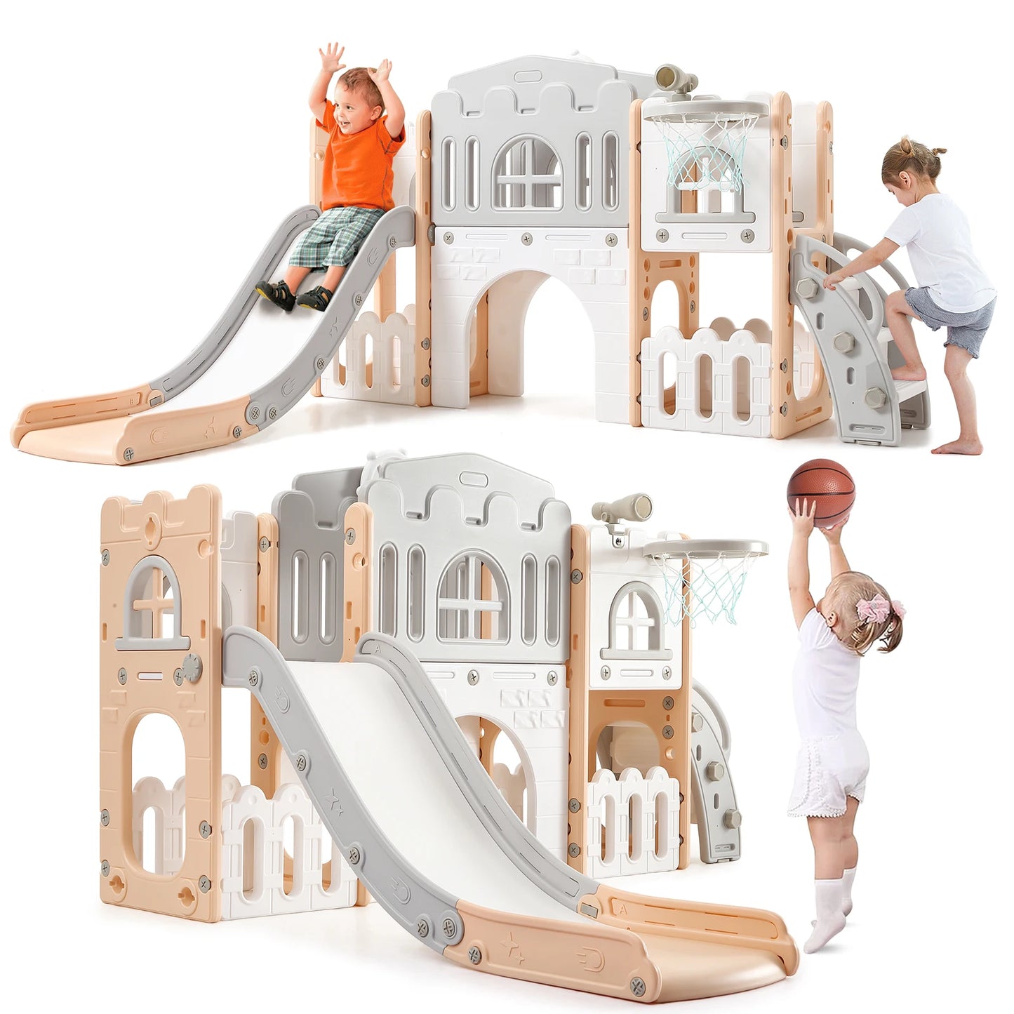 8 In 1 Toddler Slide Indoor Playground Playset Basketball Hoop