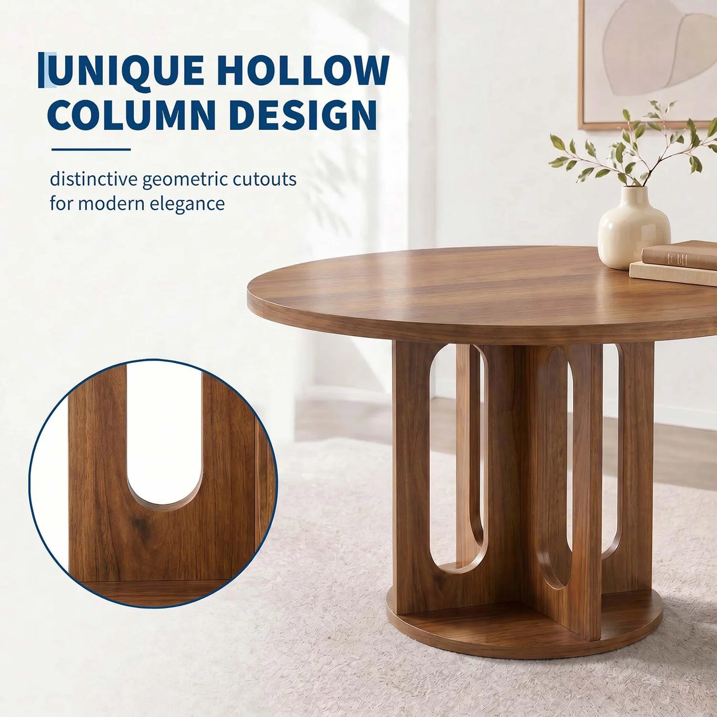 HiMISS Modern Round Dining Table With Arch Pedestal Base