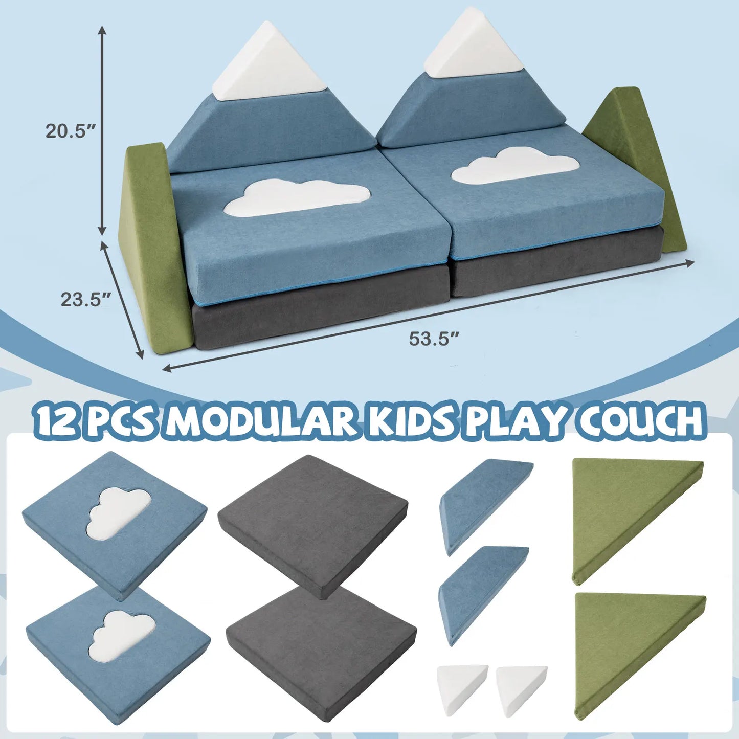 HOMASIS Modular Kids Play Couch Set Snow Mountain Theme
