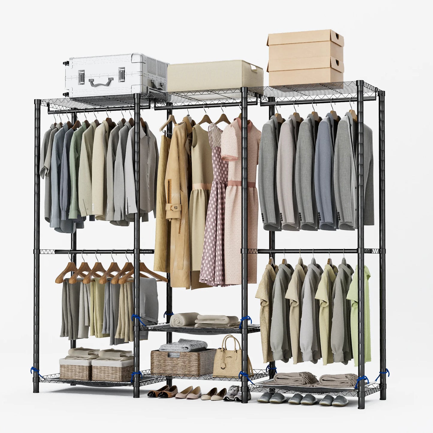 Freestanding Metal Clothes Rack Heavy Duty Portable Home Storage Organizer