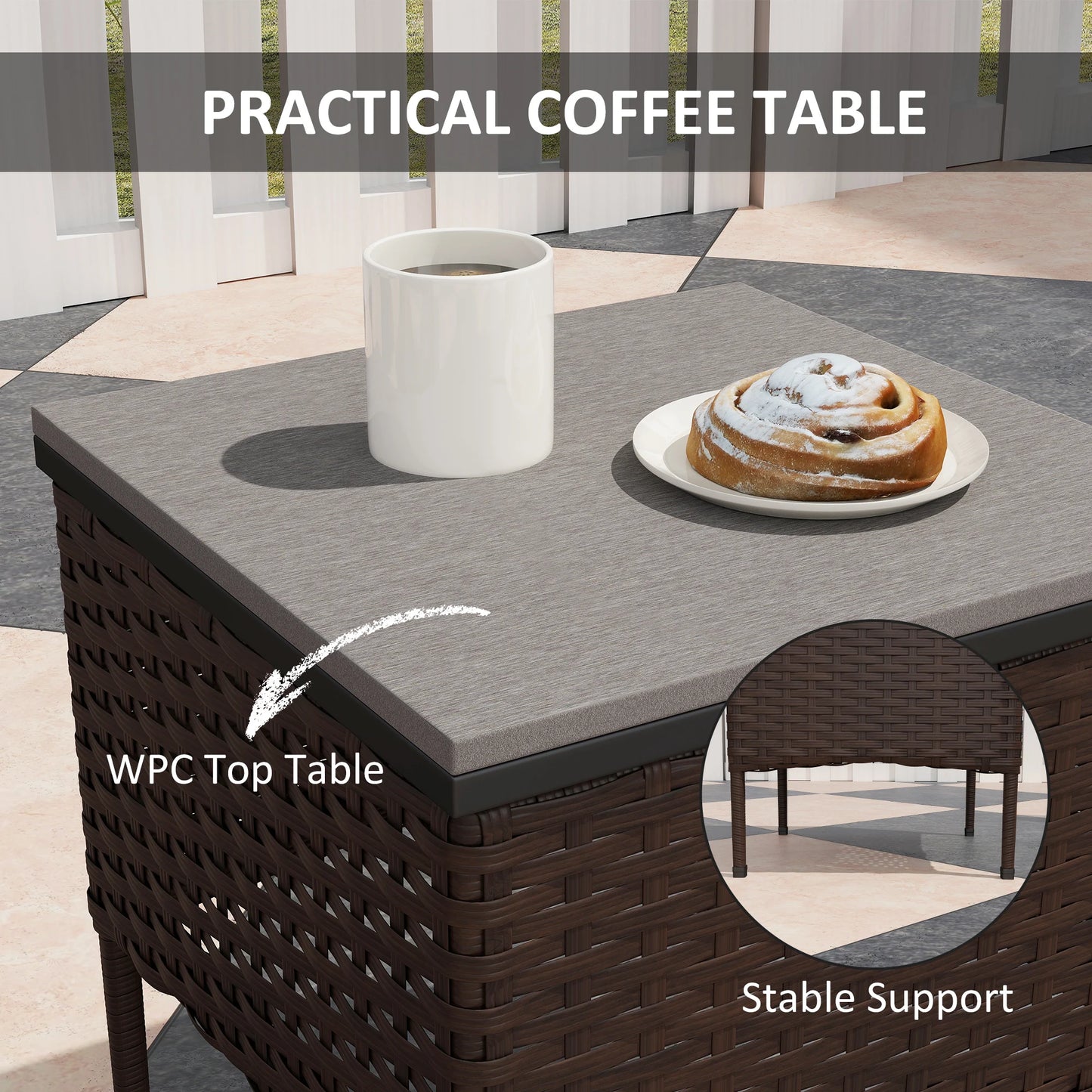Outsunny Rattan Wicker Patio Rocking Chairs Coffee Table Set