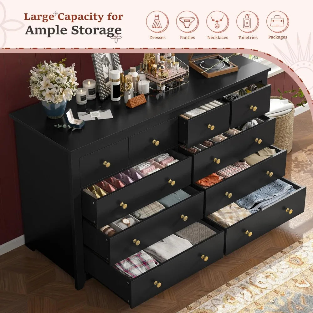 10-Drawer Dresser For Bedroom Storage And Organization