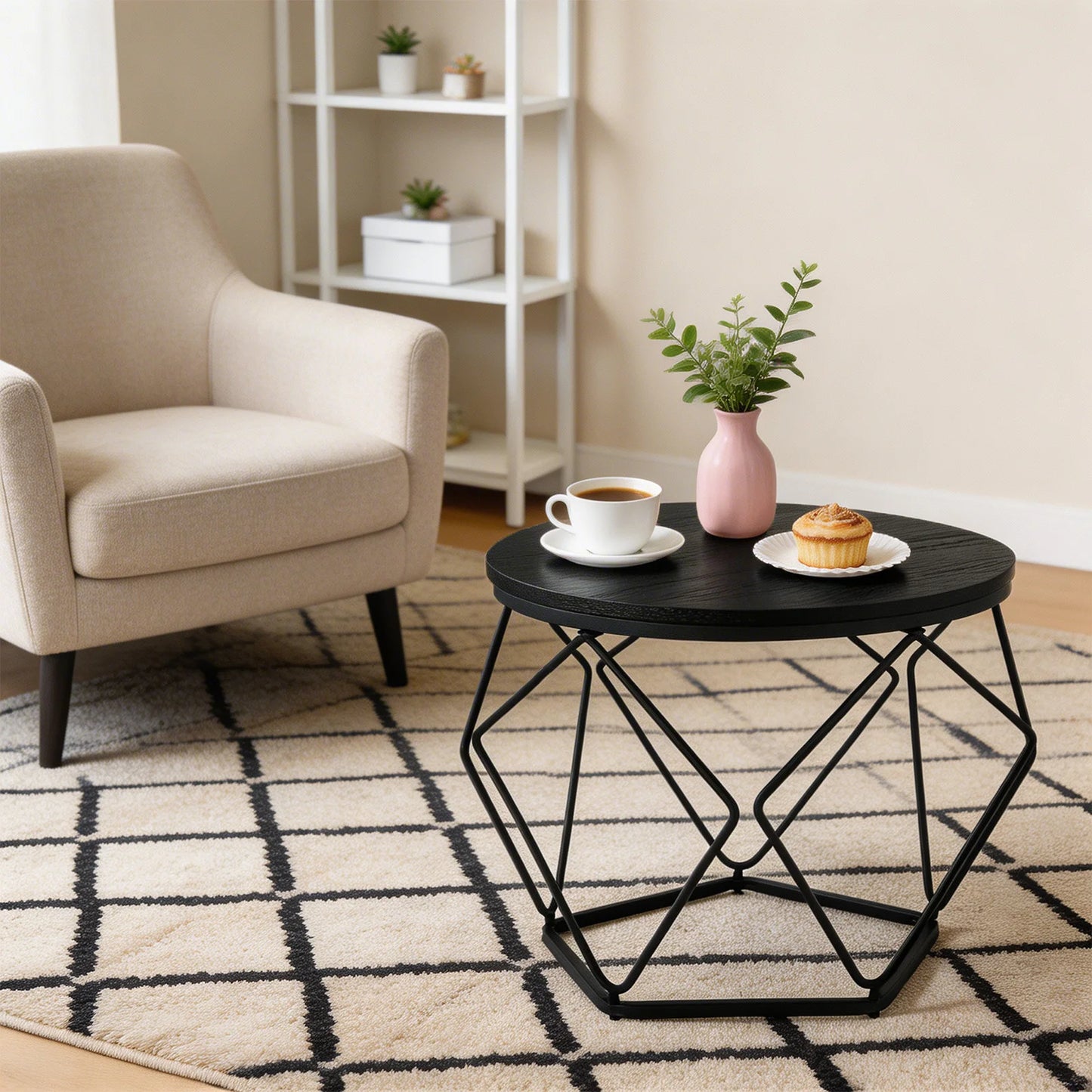 JHK Round Geometric Coffee Tables Set With Hidden Storage