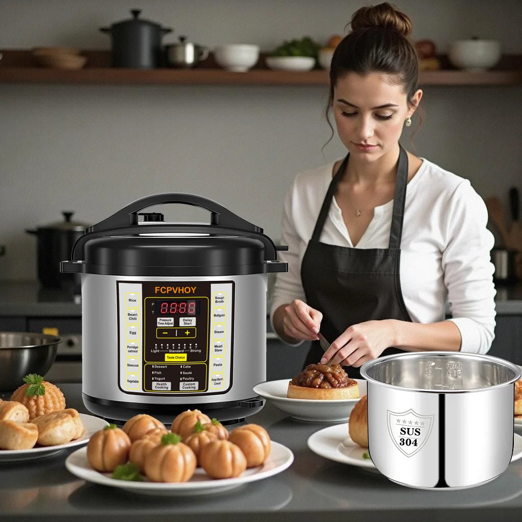 Electric Pressure Cooker Featuring Safe Venting And Durable Stainless Steel