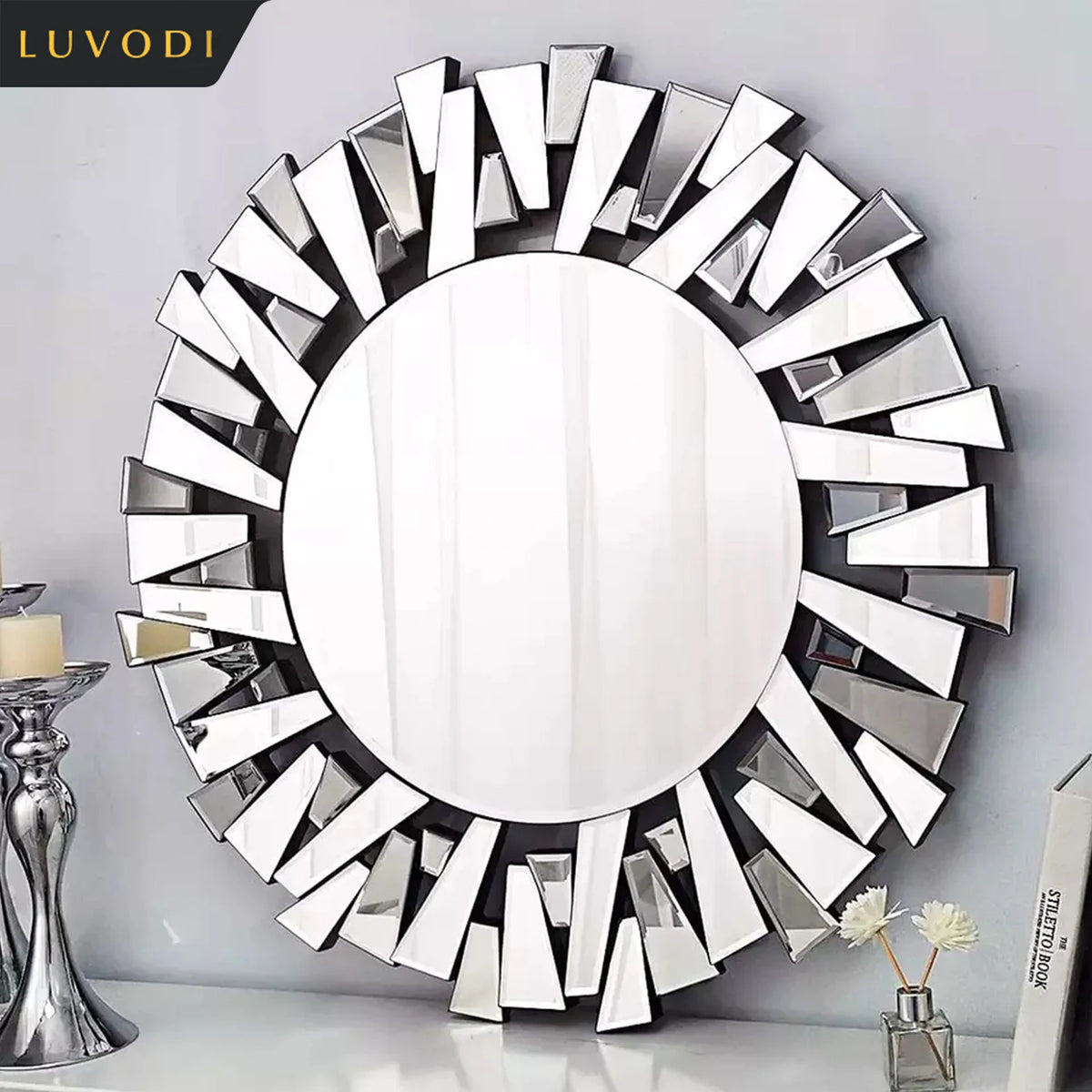 LUVODI Starburst Round Wall Mirror Decorative Accent For Living Room