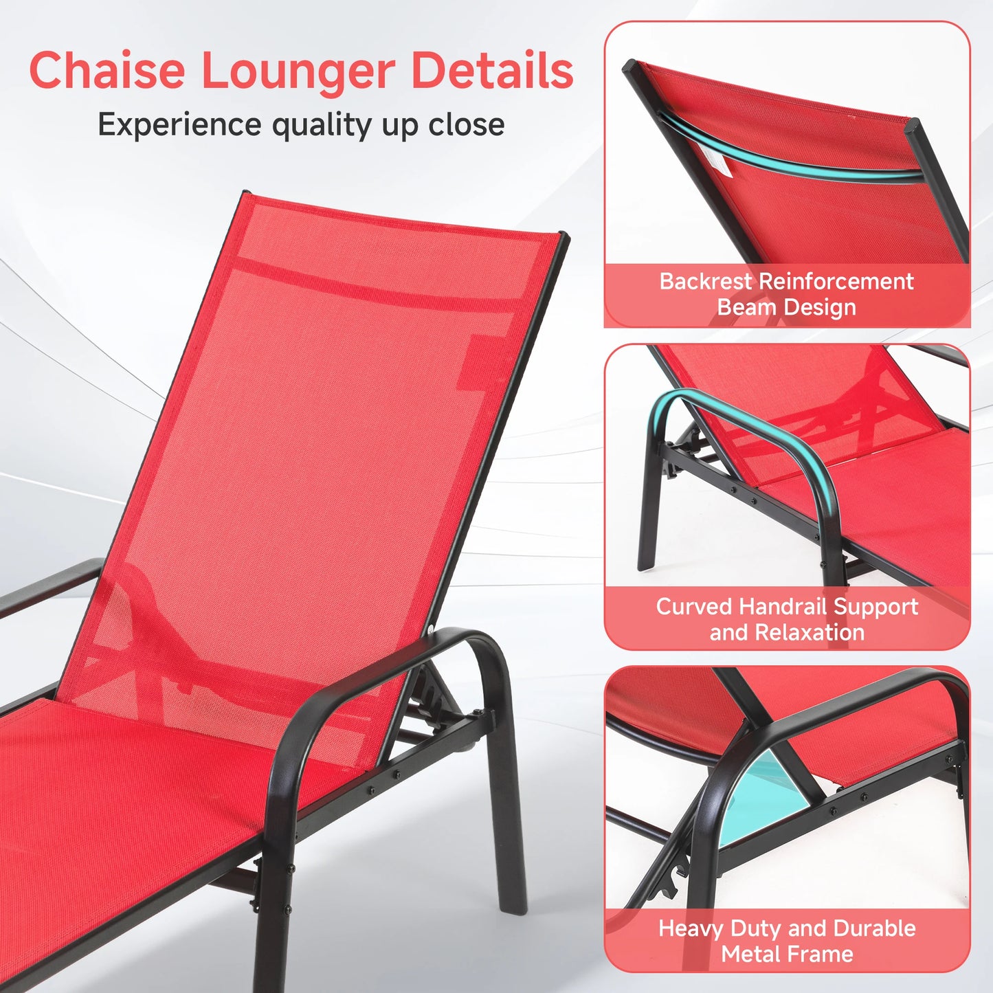 JHK Folding Portable Beach Chair With Armrests Metal Frame Outdoor Lounge