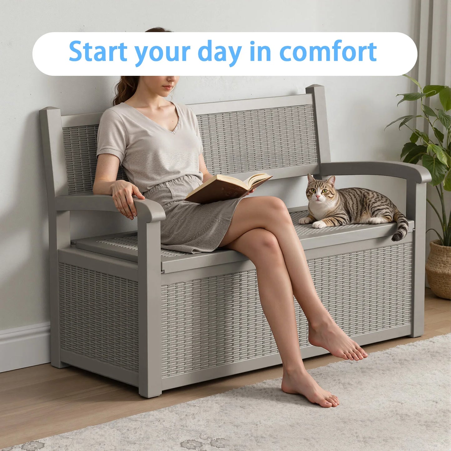 Weatherproof Resin Rattan Style Outdoor Patio Storage Bench