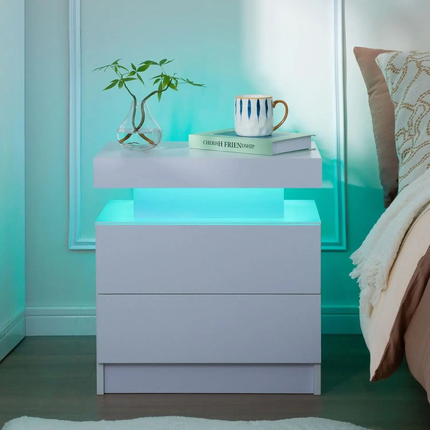 Moyu Led Nightstand Set Of Two With Storage Drawers