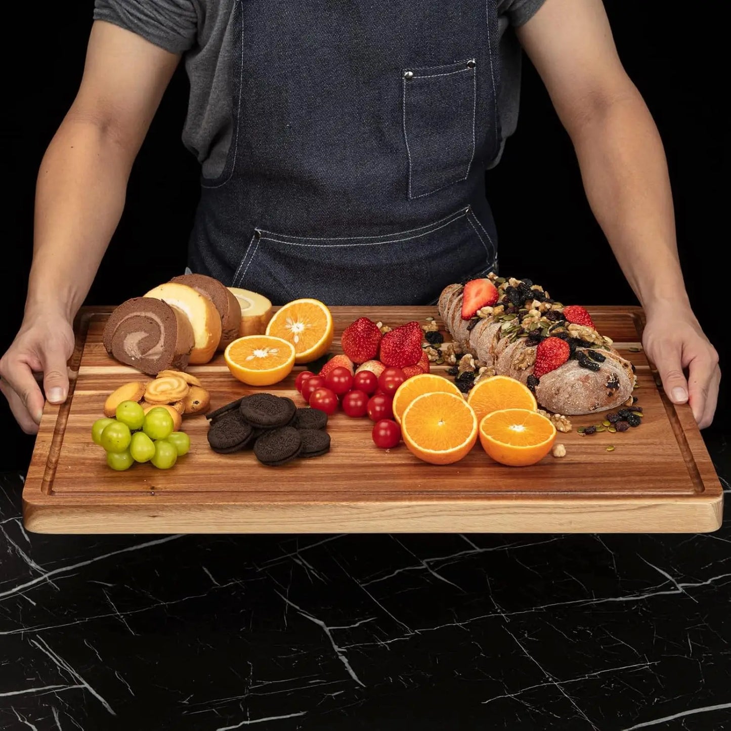 Twister.Ck Extra Large Acacia Wood Butcher Block Cutting Board With Side Handles