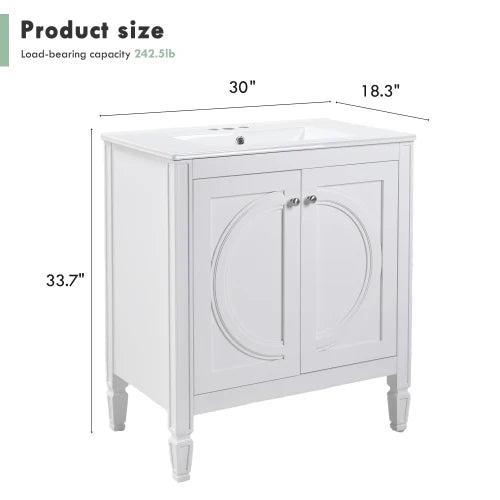 Vintage White No Assembly Bathroom Vanity With Ceramic Sink