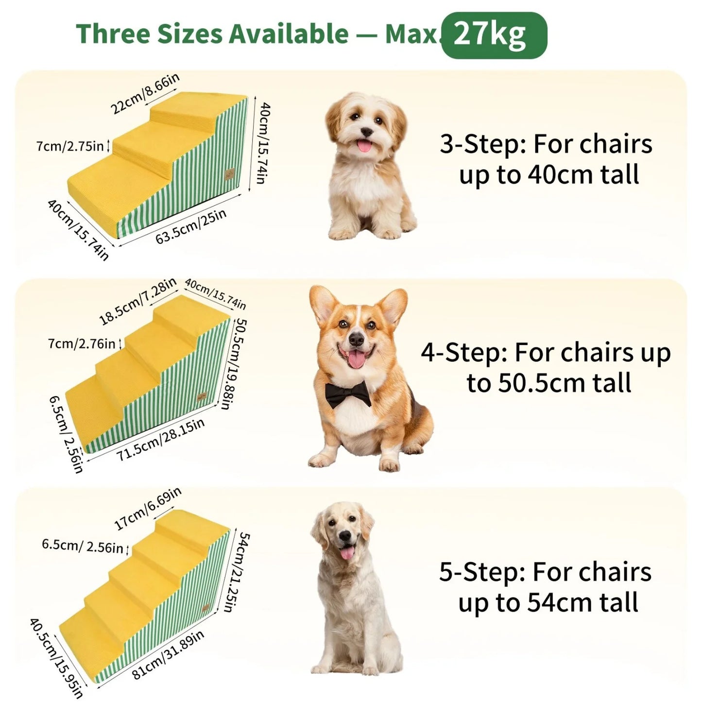 Premium High Density Foam Dog Stairs With Washable Cover