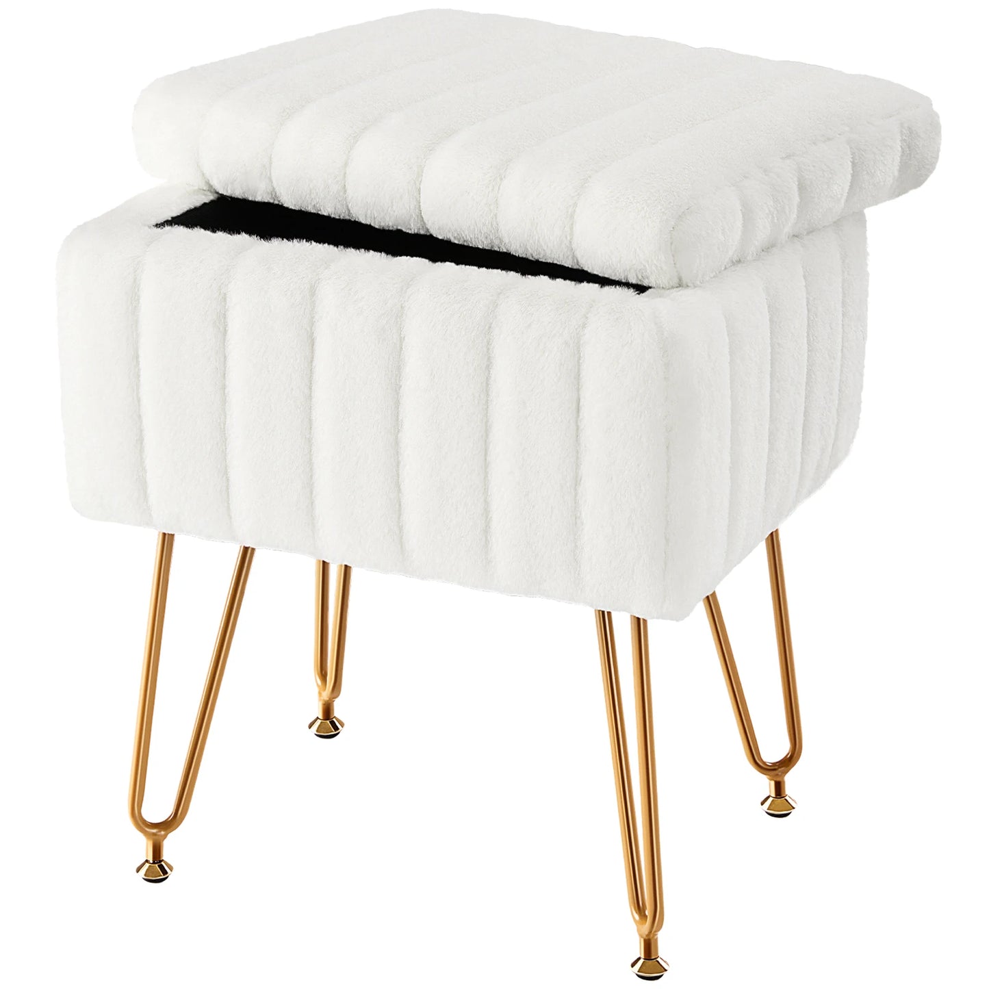 JHK Modern Faux Fur Storage Ottoman With Metal Legs