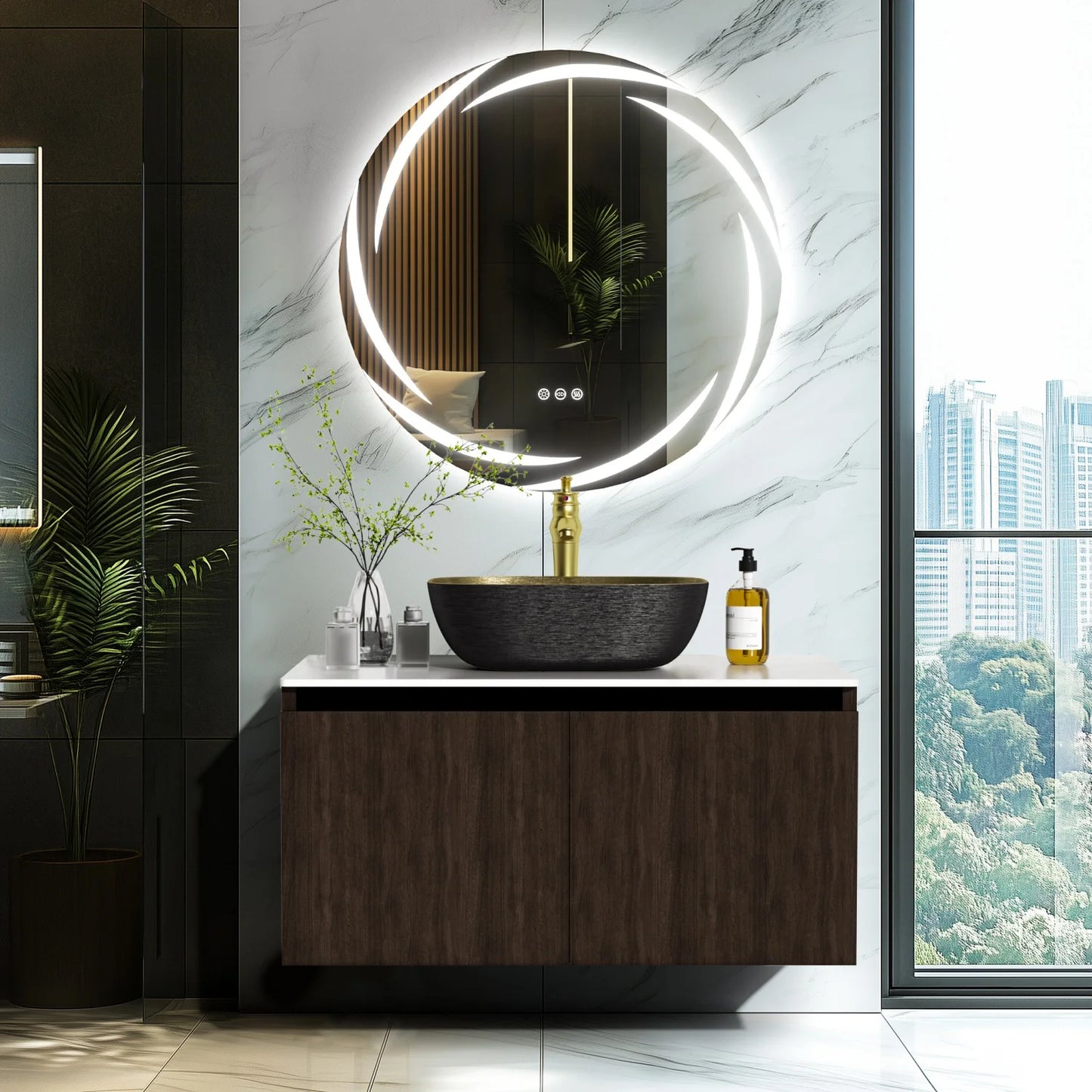 Wall Mounted Bathroom Vanity Sink Set With Ceramic Basin StoneTop